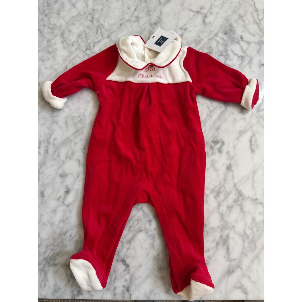 Janie and Jack My First Christmas Red Plush Footed Sleeper 0-3 Months NWT